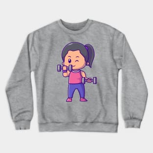 Cute Woman Lifting barbell Cartoon Crewneck Sweatshirt